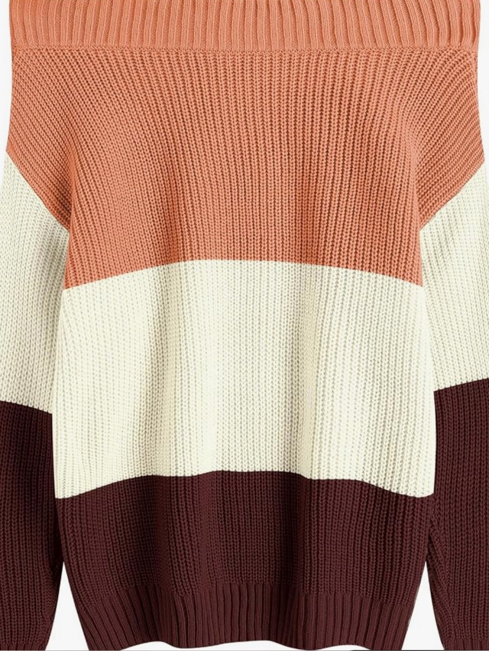 Zaful Colorblock Off-Shoulder Sweater in Peach, Cream & Brown